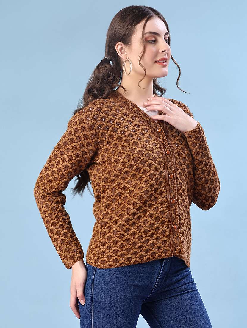 women self design long sleeve cardigan - 21982803 -  Standard Image - 1