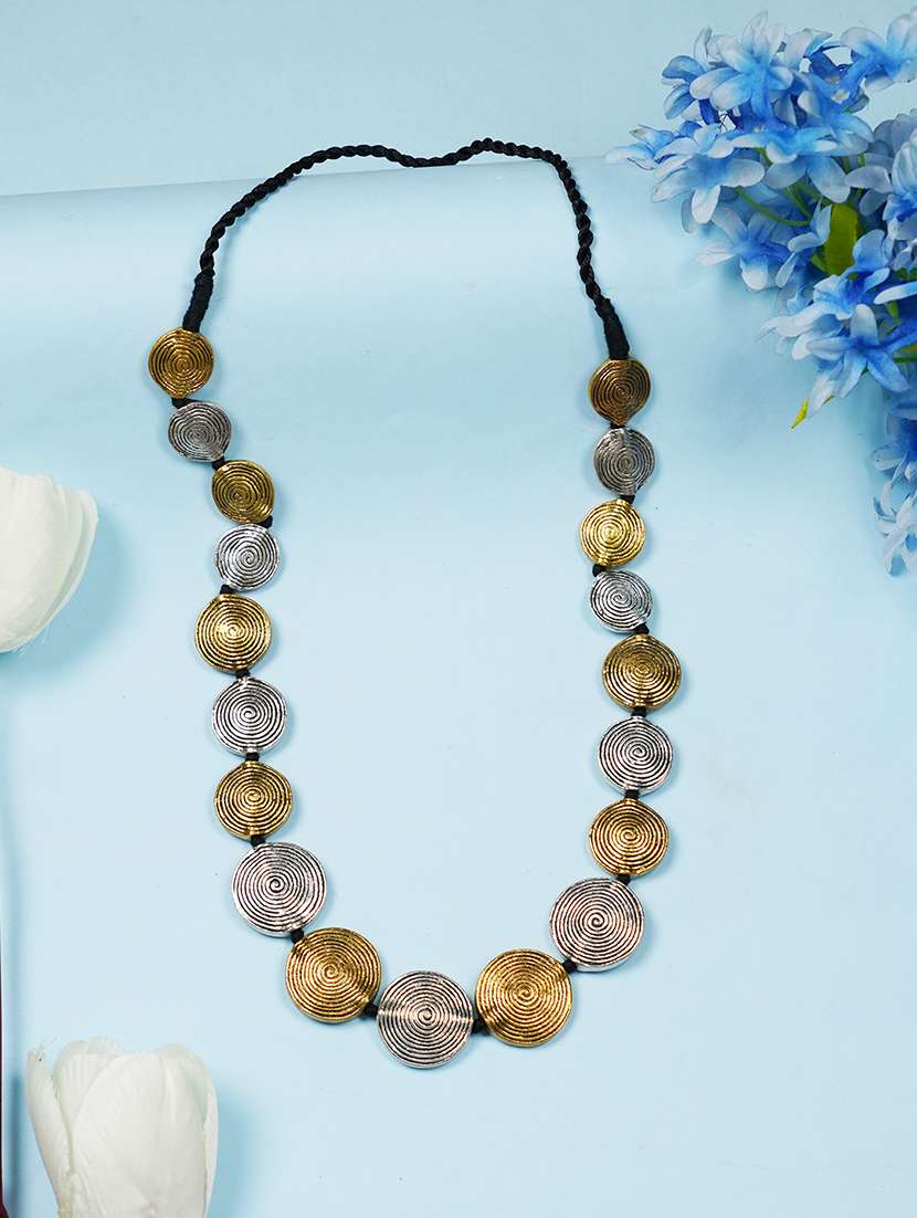 golden & silver black ethnic tribal handmade fashion long coin necklace - 21982879 - Zoom Image - 0
