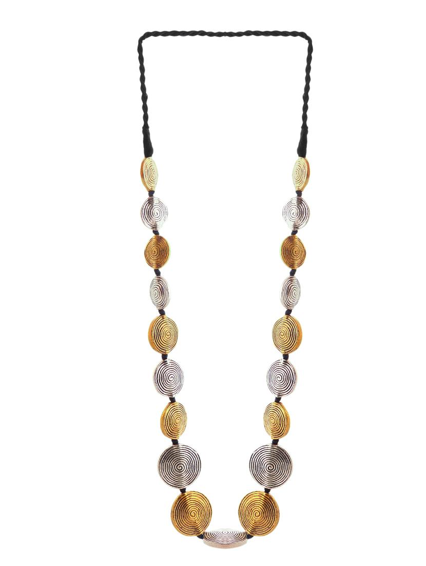 golden & silver black ethnic tribal handmade fashion long coin necklace - 21982879 - Standard Image - 1