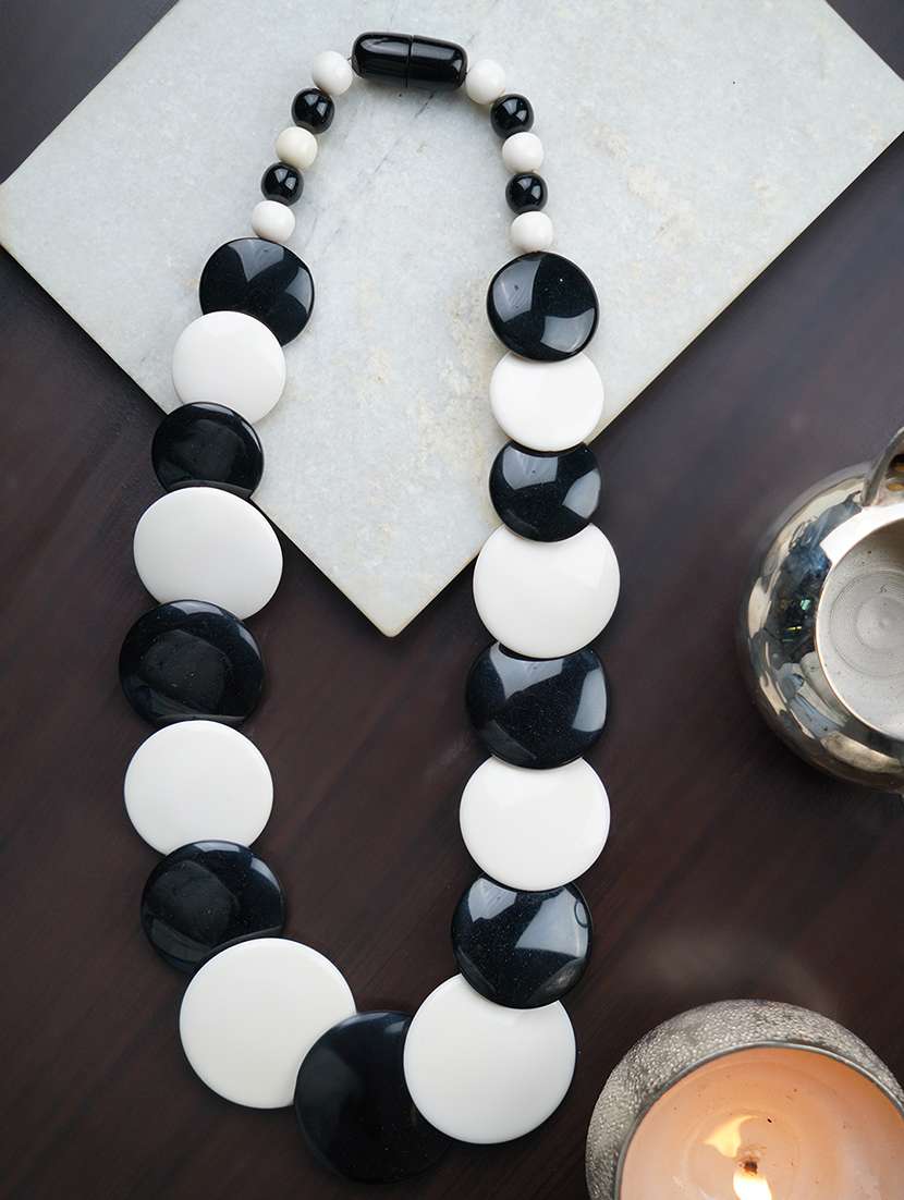 black & white ethnic tribal handmade resin beaded fashion necklace