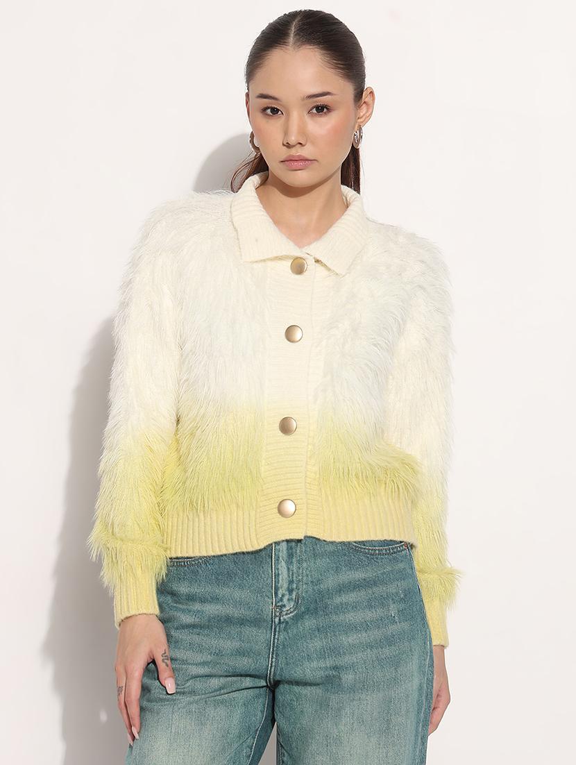 women ombre collared long sleeve cardigan - 21982932 - Standard Image - 1