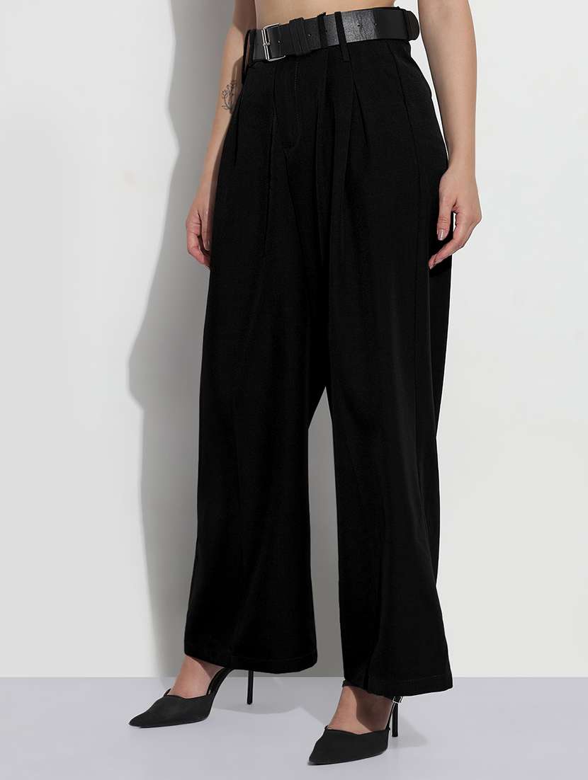 women solid high rise pleated korean pants - 21982933 - Standard Image - 1