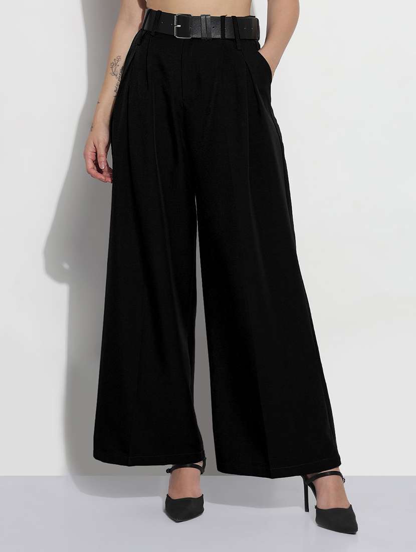 women solid high rise pleated korean pants - 21982933 - Standard Image - 4