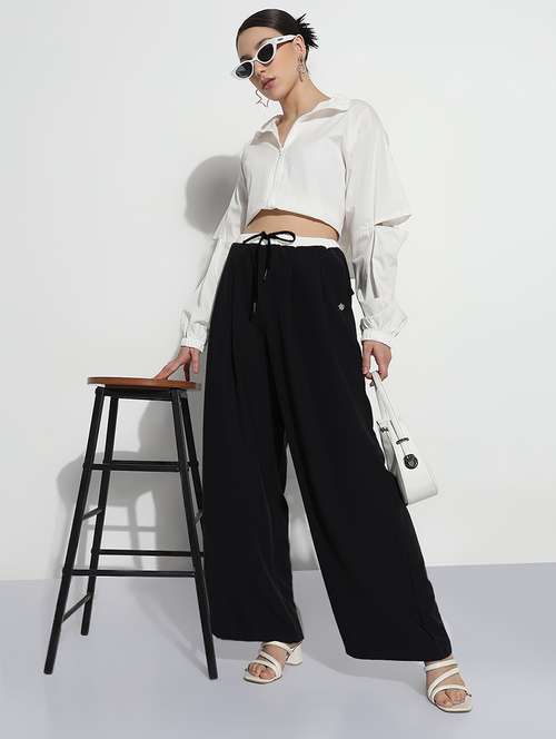 women solid high rise pleated korean pants - 21982934 - Standard Image - 0
