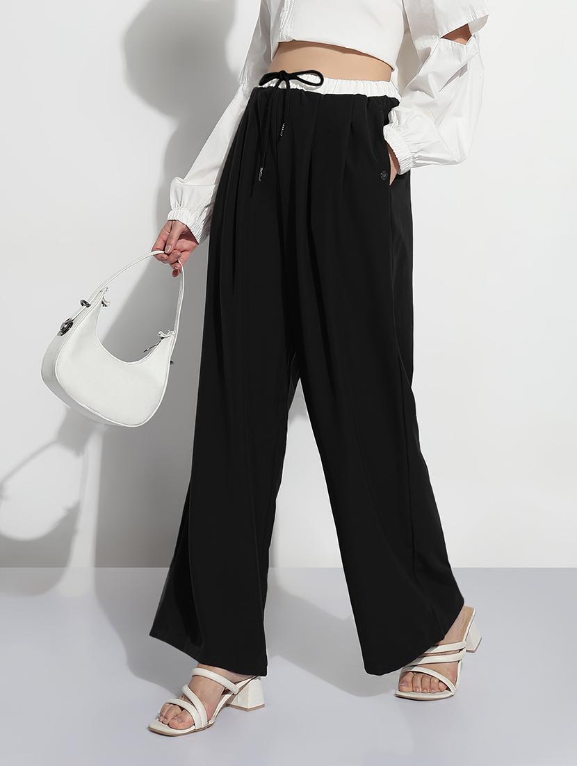 women solid high rise pleated korean pants - 21982934 -  Standard Image - 1