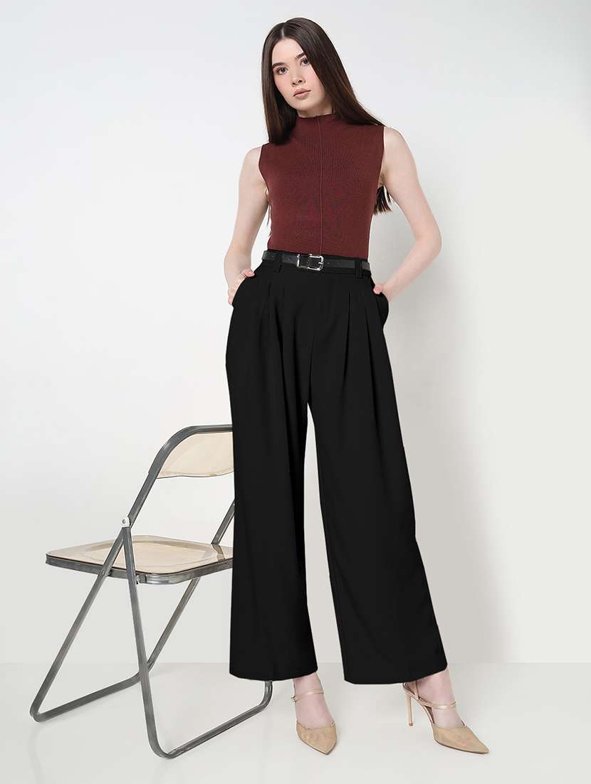 women solid high rise pleated korean pants  - 21982935 -  Standard Image - 4