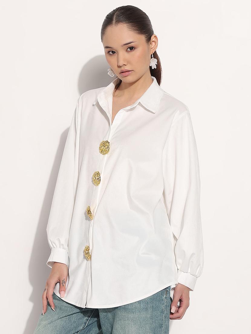 women white solid long sleeve relaxed fit shirt - 21982936 - Standard Image - 1