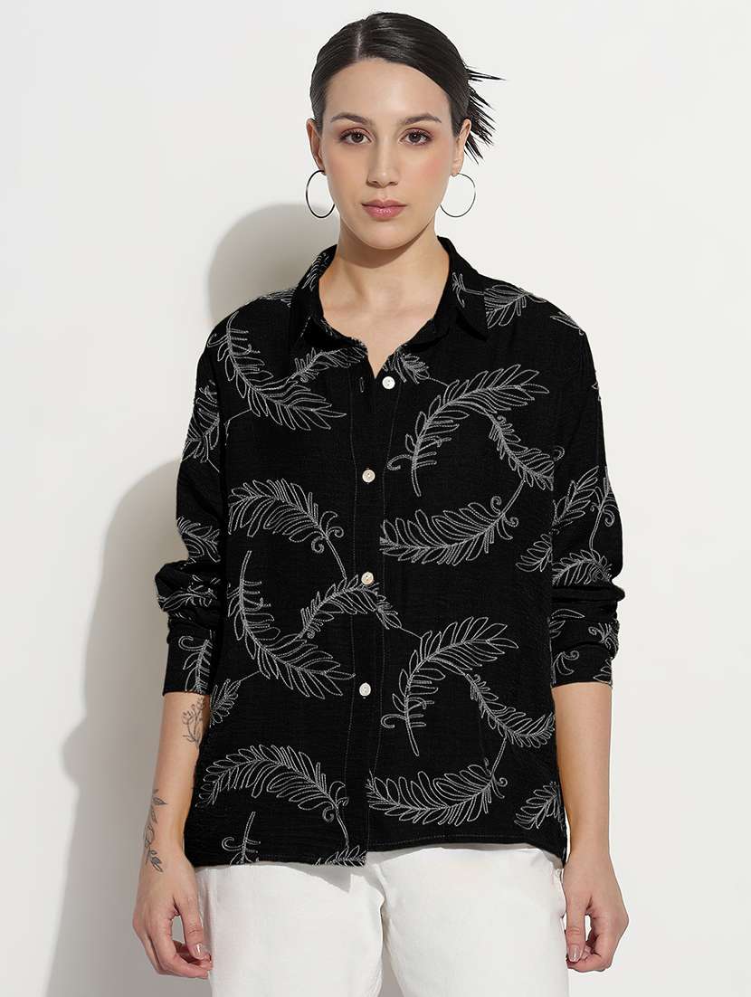 women embroidered long sleeve relaxed fit shirt - 21982937 - Standard Image - 1