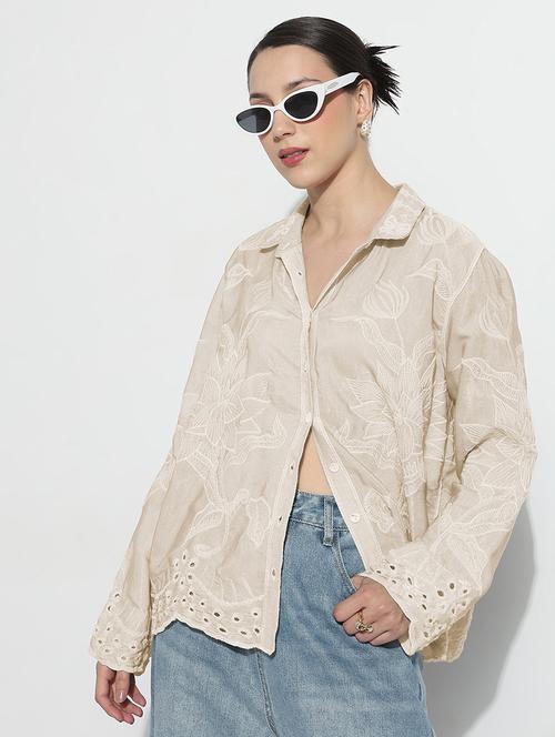 women embroidered long sleeve relaxed fit shirt - 21982938 - Standard Image - 0