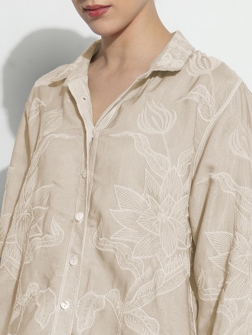 women embroidered long sleeve relaxed fit shirt - 21982938 - Standard Image - 4