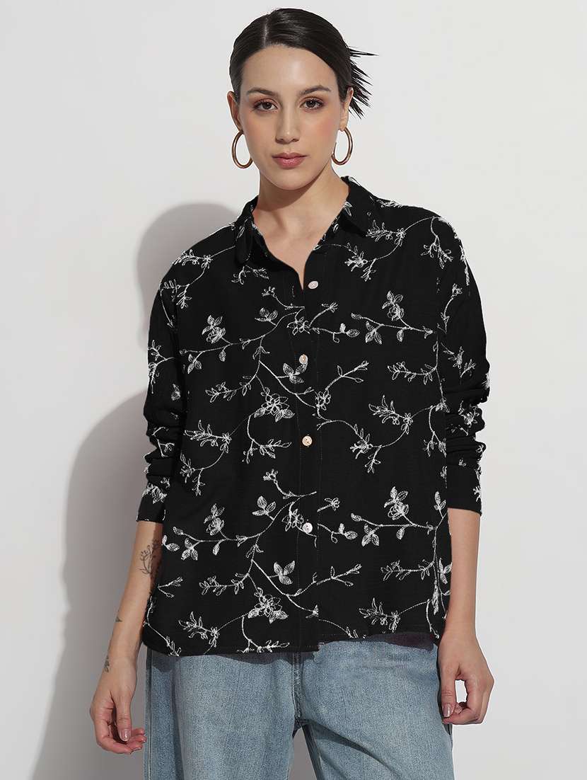women embroidered long sleeve relaxed fit shirt - 21982939 -  Standard Image - 1