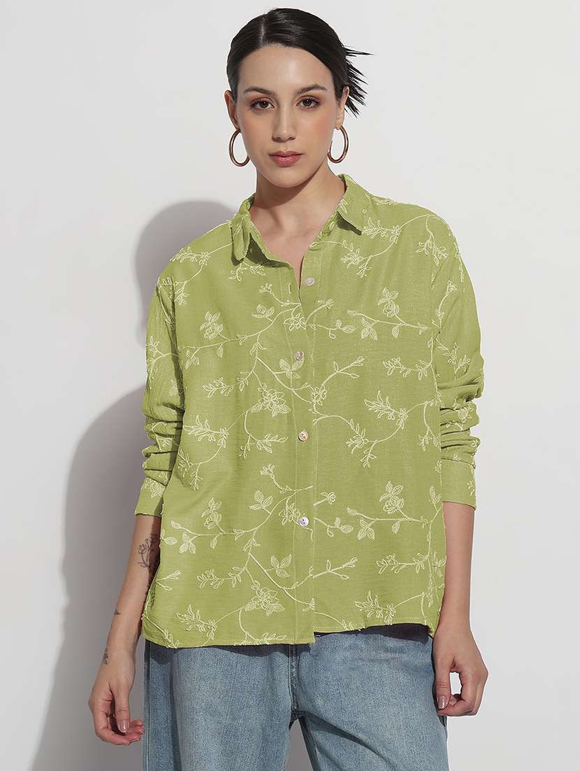 women embroidered long sleeve relaxed fit shirt