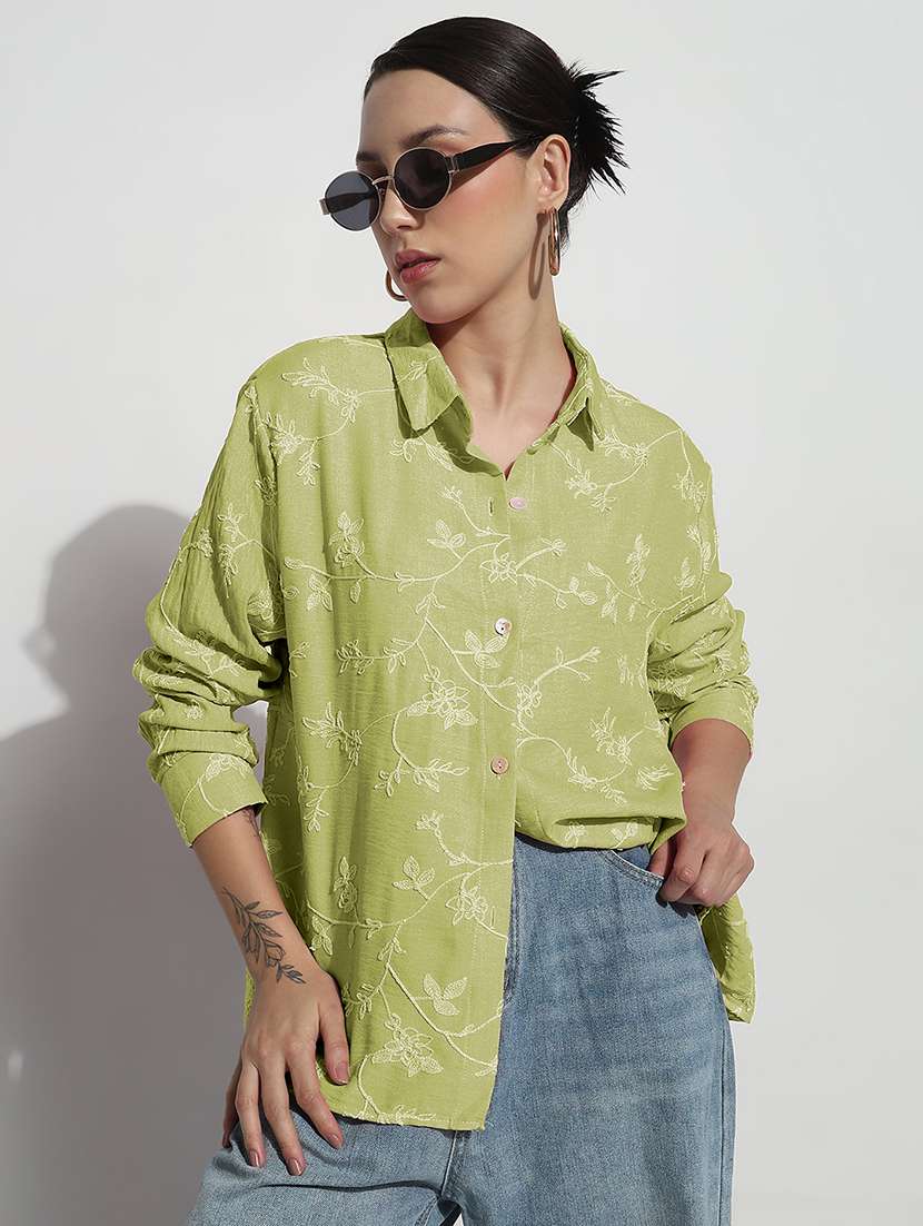 women embroidered long sleeve relaxed fit shirt - 21982940 - Standard Image - 1
