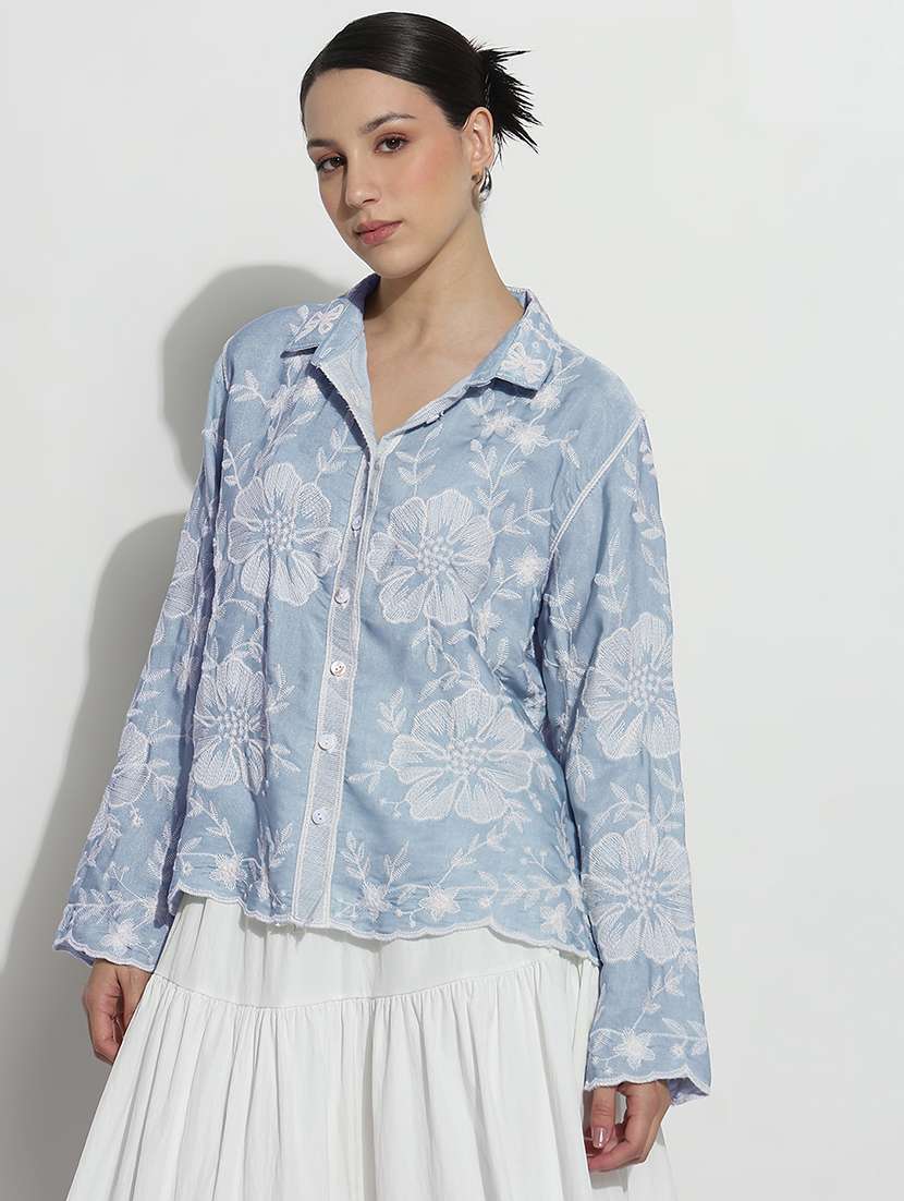 women embroidered long sleeve relaxed fit shirt - 21982941 -  Standard Image - 1