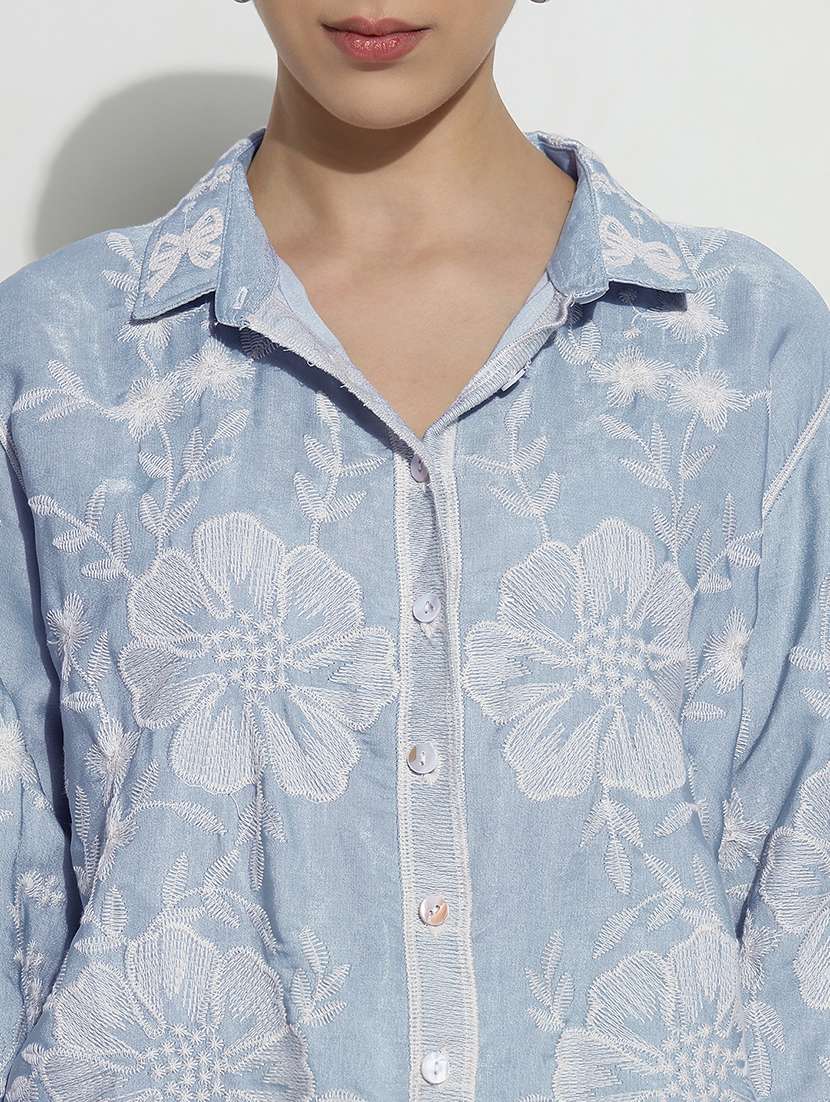 women embroidered long sleeve relaxed fit shirt - 21982941 -  Standard Image - 4