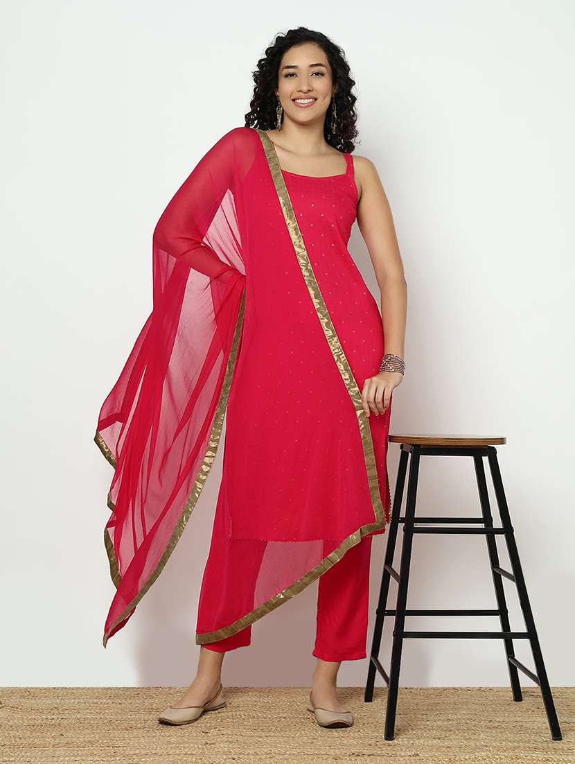 women foil printed sleeveless kurta pant with dupatta set - 21982942 -  Standard Image - 1