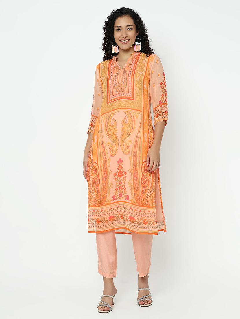 women three quarter sleeve kurta pant with dupatta set - 21982946 - Standard Image - 4