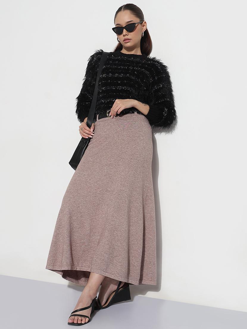 women solid high rise a-line maxi skirt - 21982953 - Standard Image - 4
