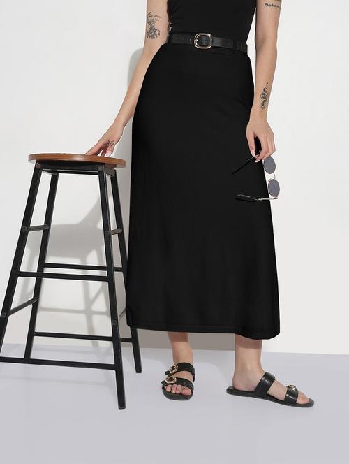 women solid high rise a-line midi skirt - 21982955 -  Standard Image - 0
