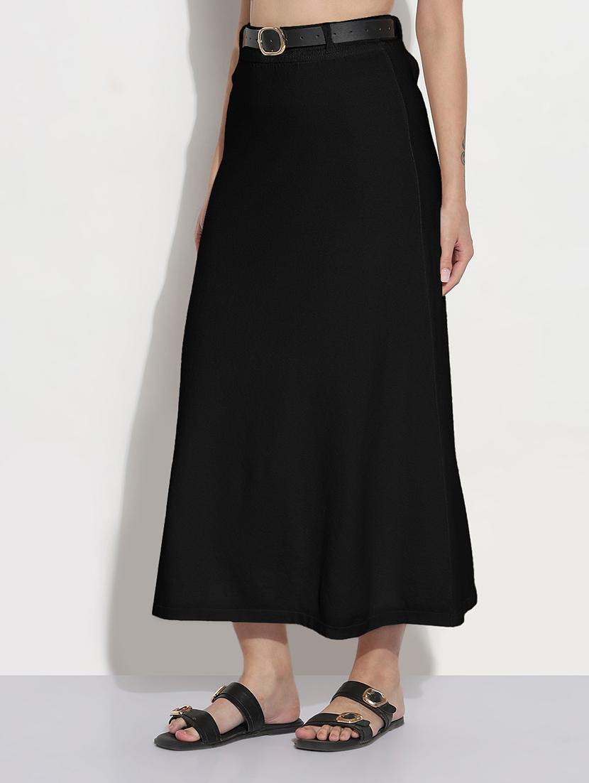 women solid high rise a-line midi skirt - 21982955 -  Standard Image - 1