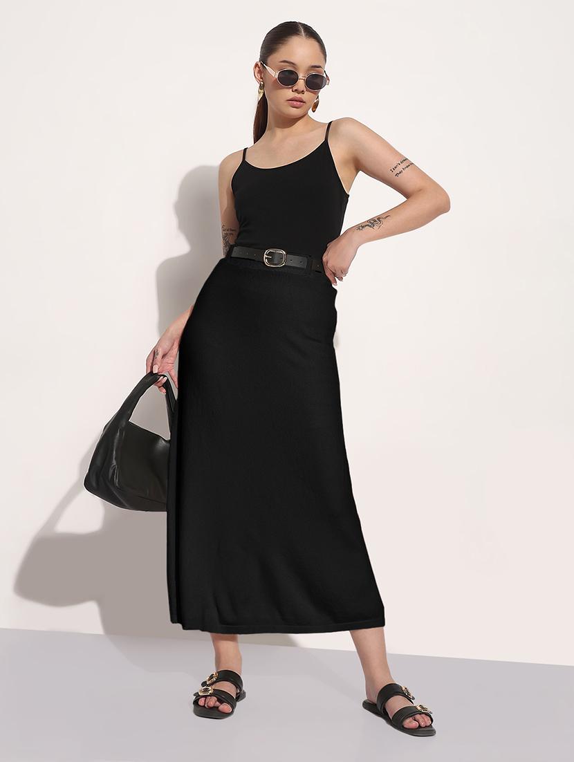 women solid high rise a-line midi skirt - 21982955 - Standard Image - 4