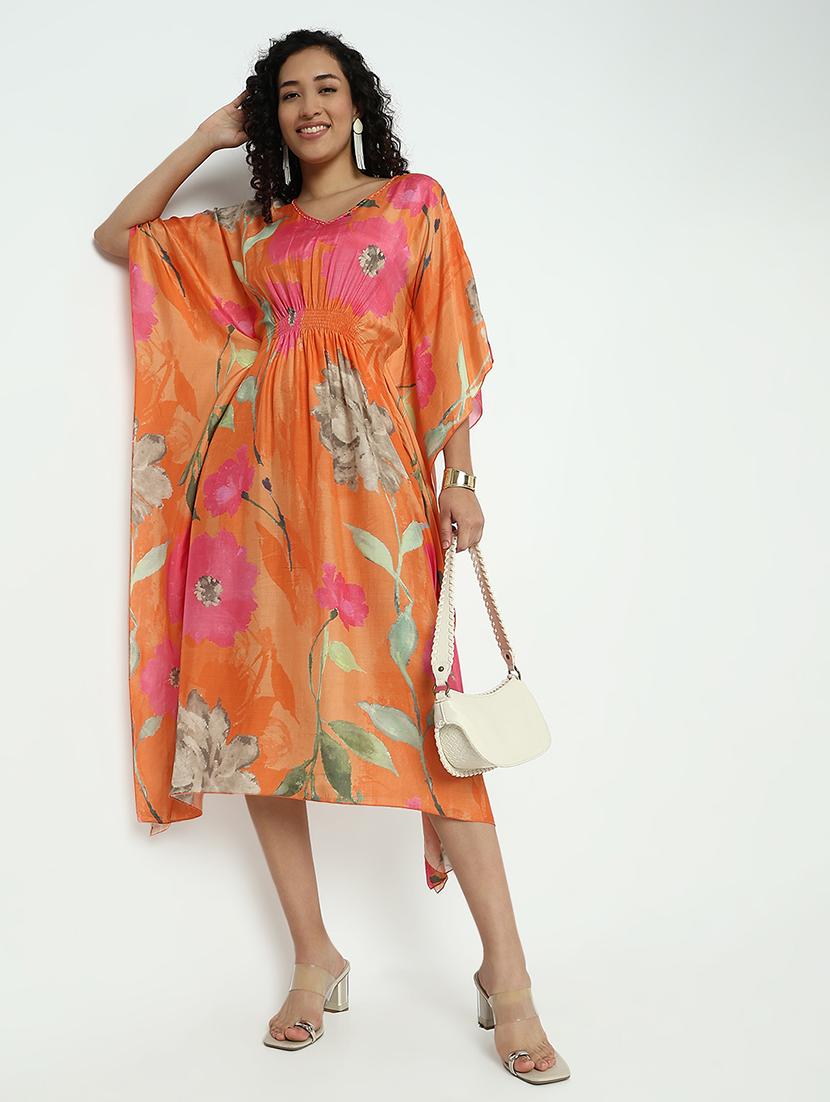 women floral print kimono sleeve kaftan dress - 21982960 - Zoom Image - 0