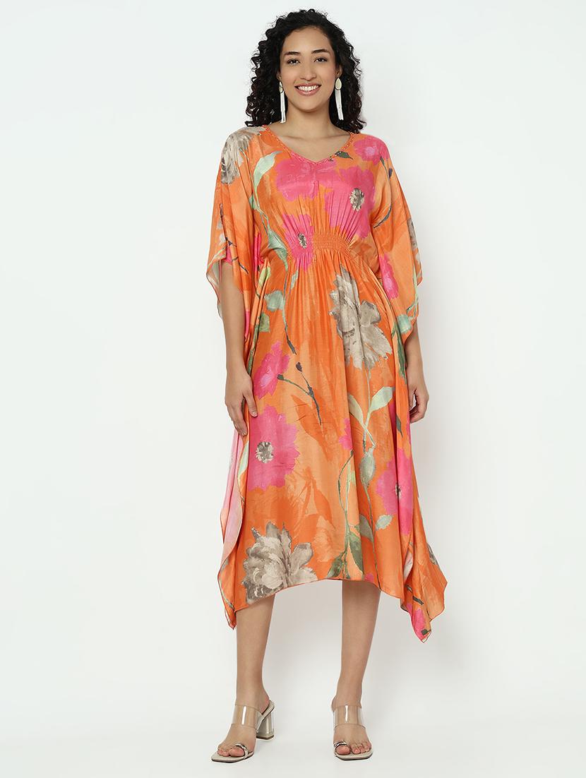 women floral print kimono sleeve kaftan dress - 21982960 - Standard Image - 4