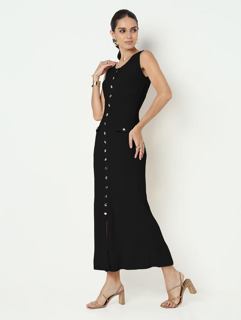 women black solid sleeveless bodycon dress - 21982963 - Standard Image - 1