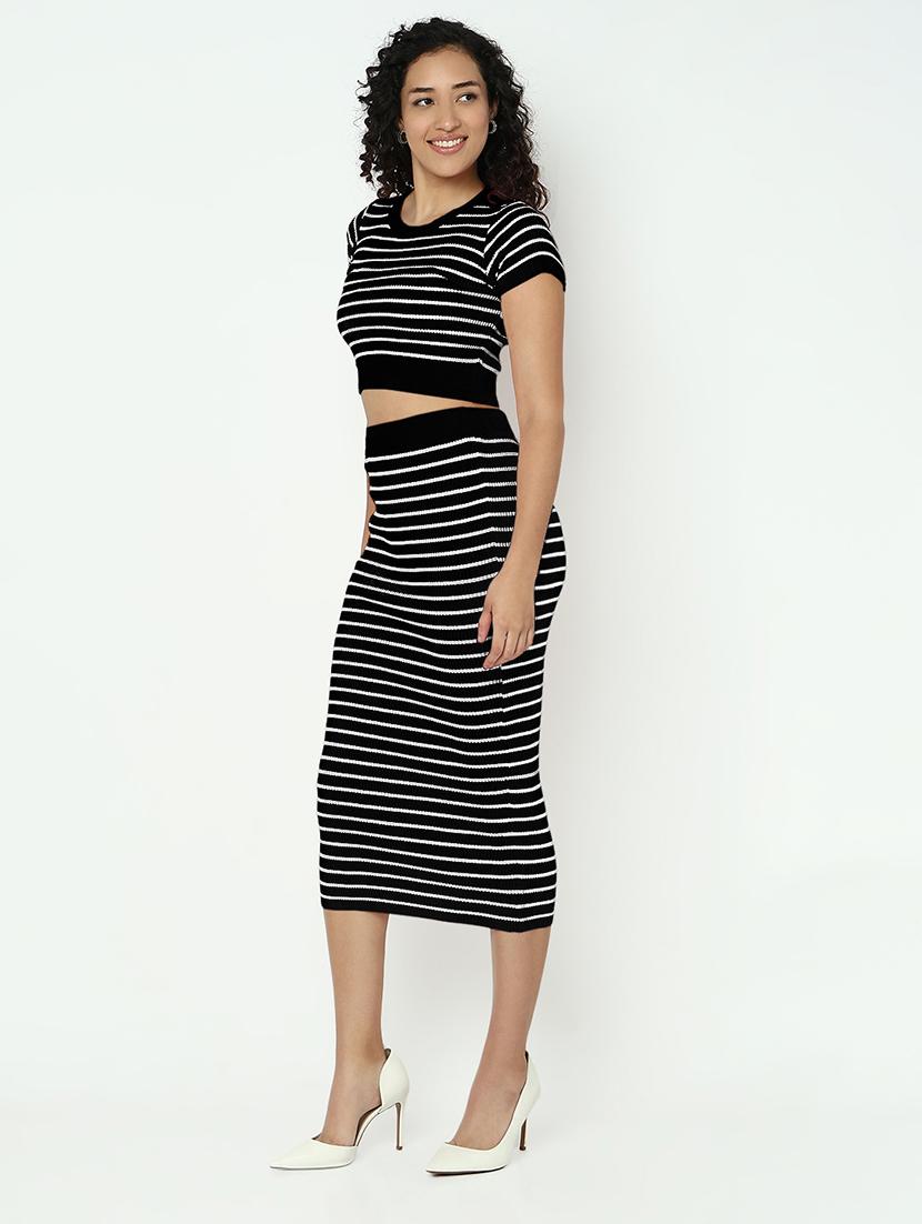 women black striped top and skirt co-ord set - 21982970 - Standard Image - 1
