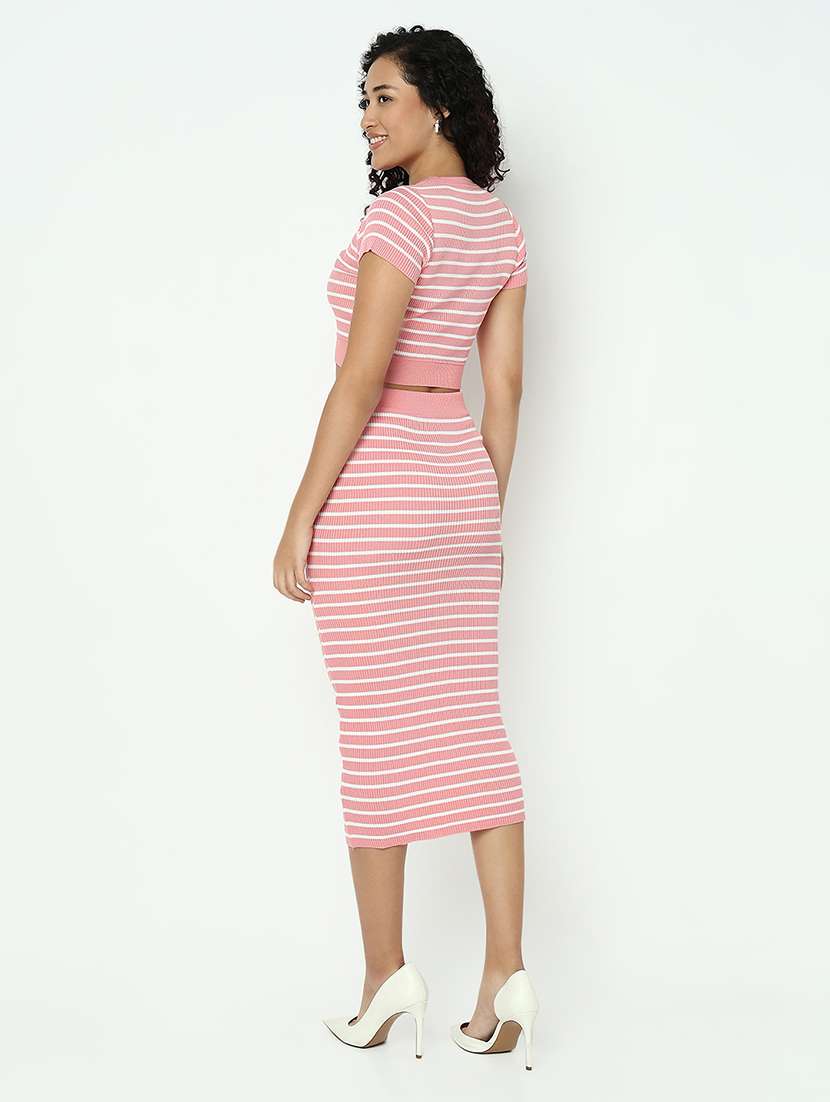 women pink striped top and skirt co-ord set - 21982971 - Standard Image - 4