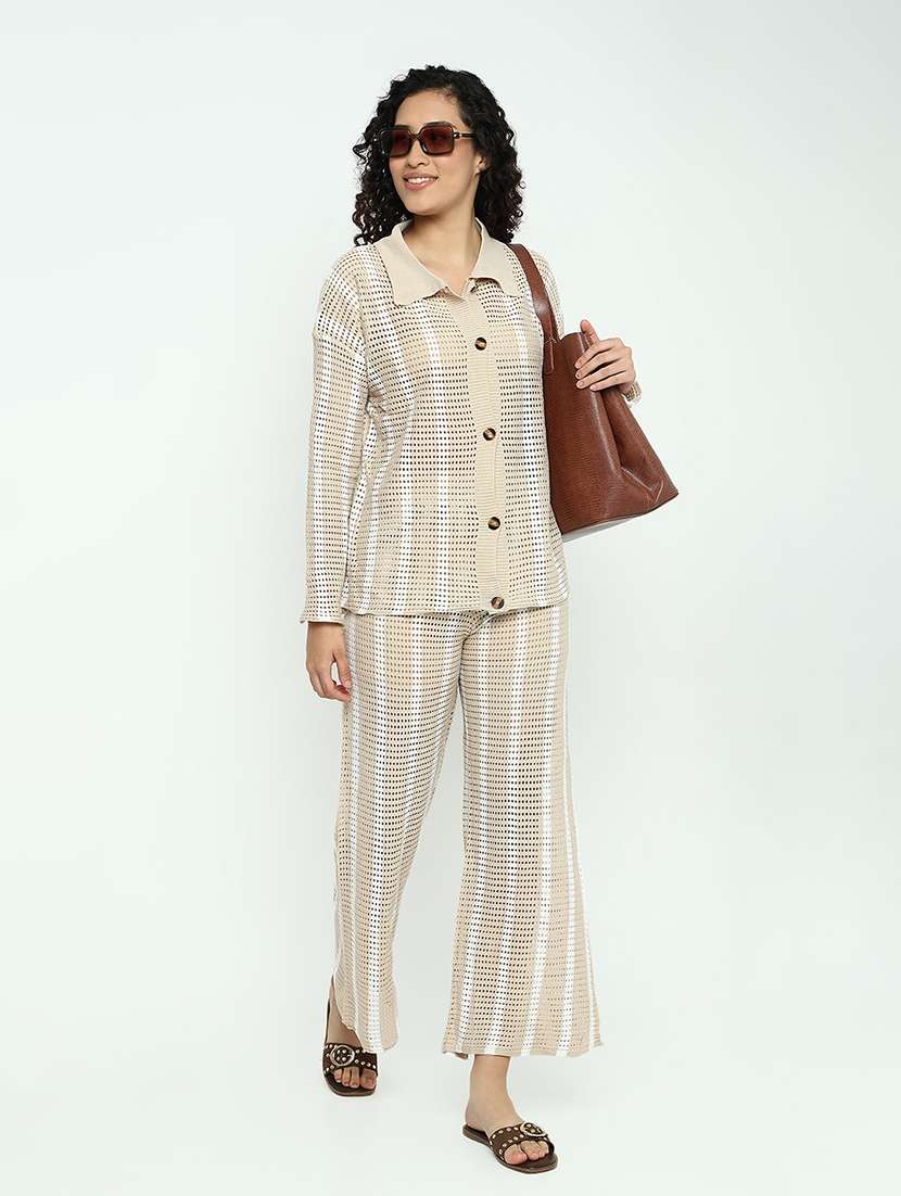 beige cotton blend shirt and trouser set coord - 21982973 - Standard Image - 1