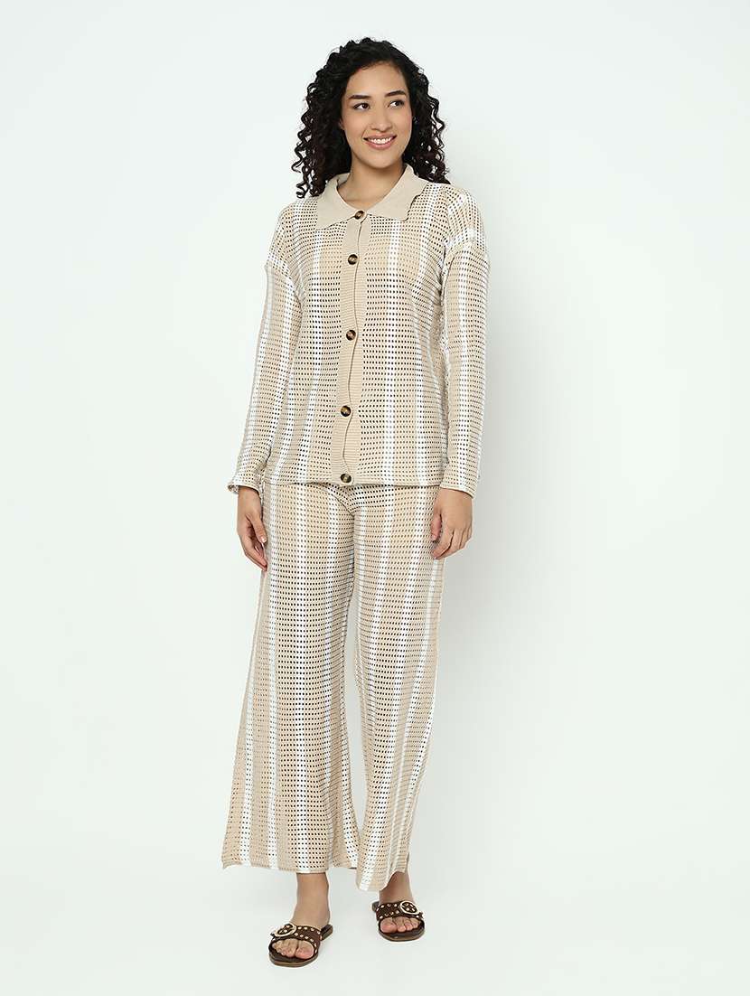 beige cotton blend shirt and trouser set coord - 21982973 - Standard Image - 4