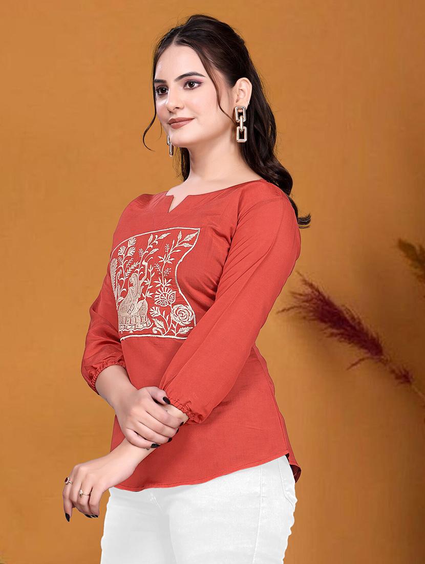 women three quarter sleeve a-line ethnic top - 21982980 - Standard Image - 1