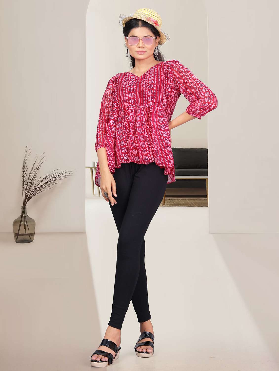 women pink printed long sleeve peplum top - 21982985 - Standard Image - 4