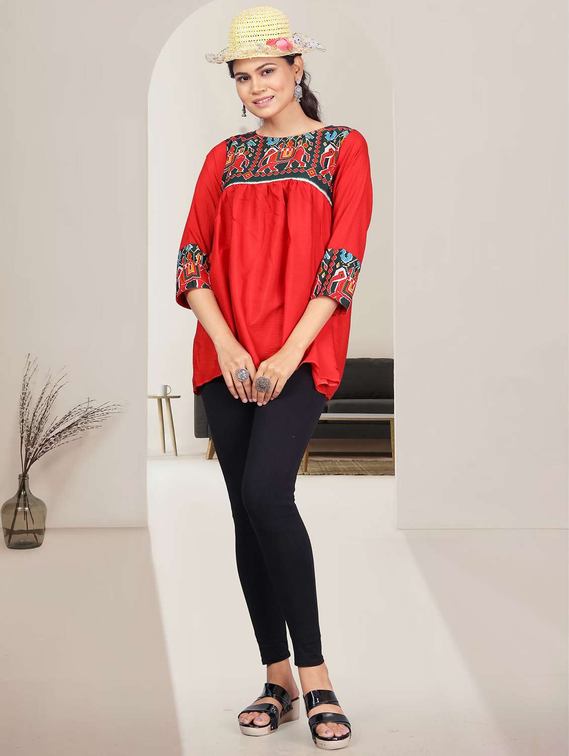 women printed three quarter sleeve ethnic top - 21982986 - Standard Image - 4