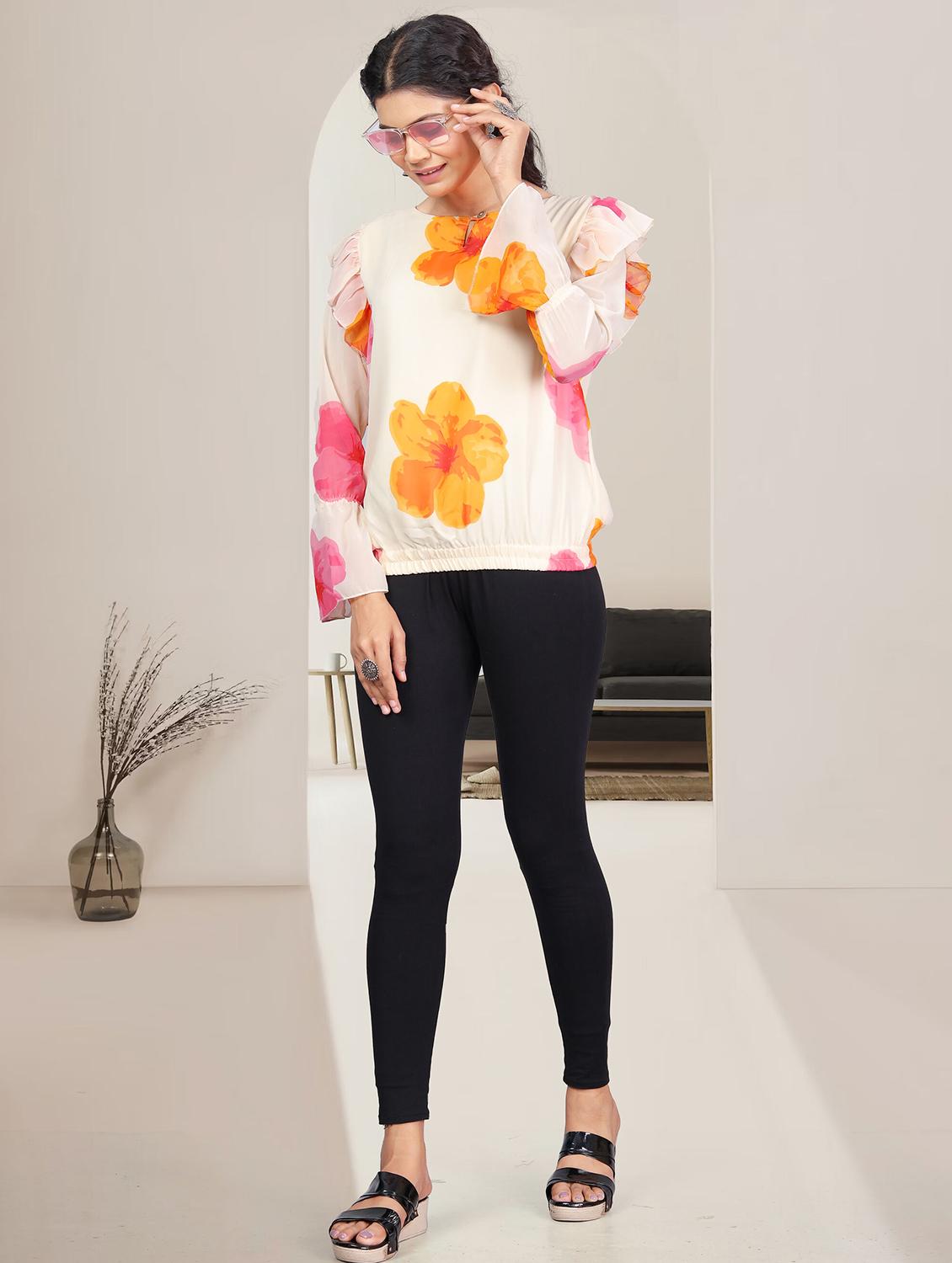women white floral printed bell sleeve top - 21982988 - Standard Image - 4