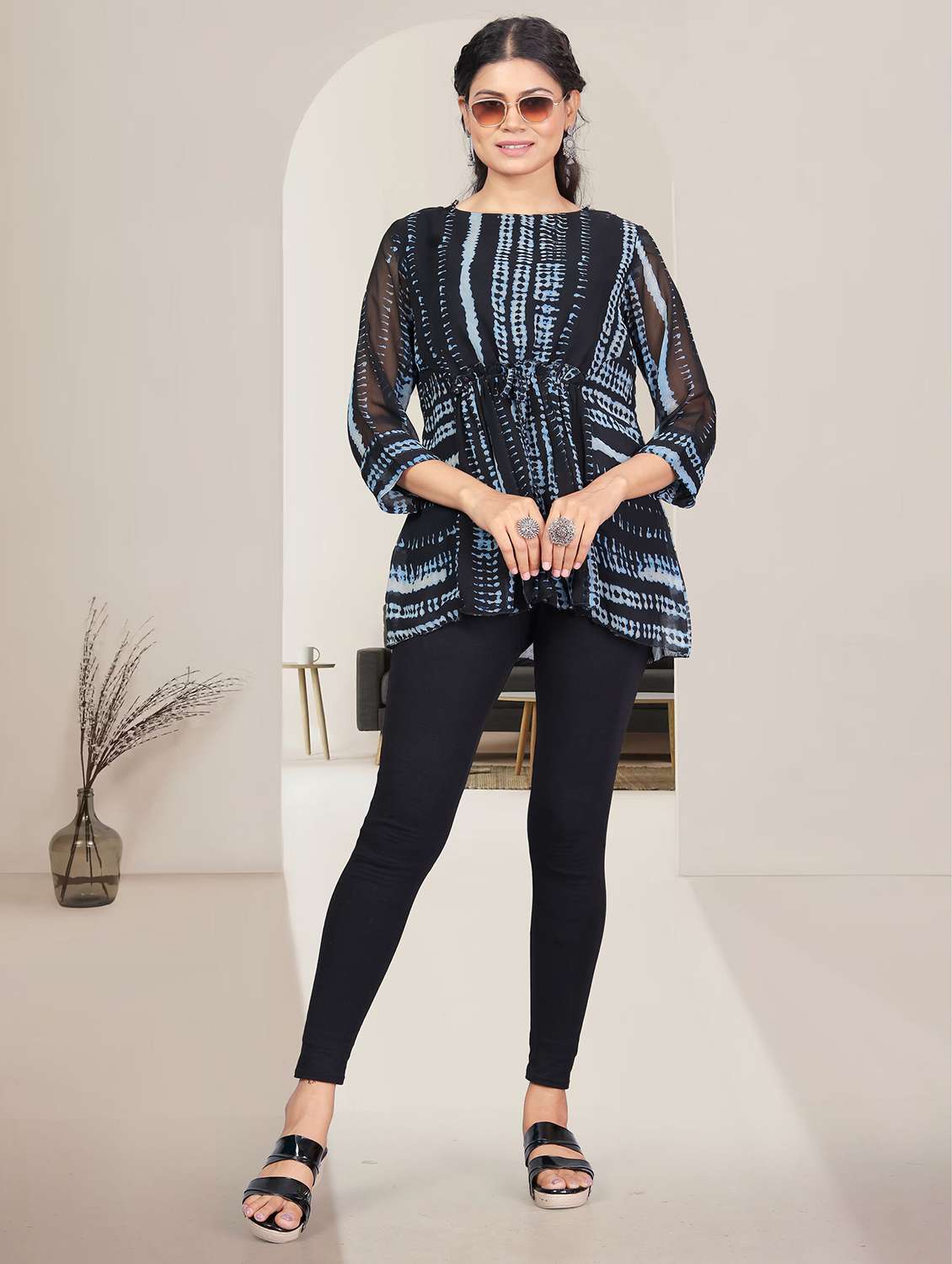 women black tie & dye boat neck a-line top - 21982991 - Standard Image - 4