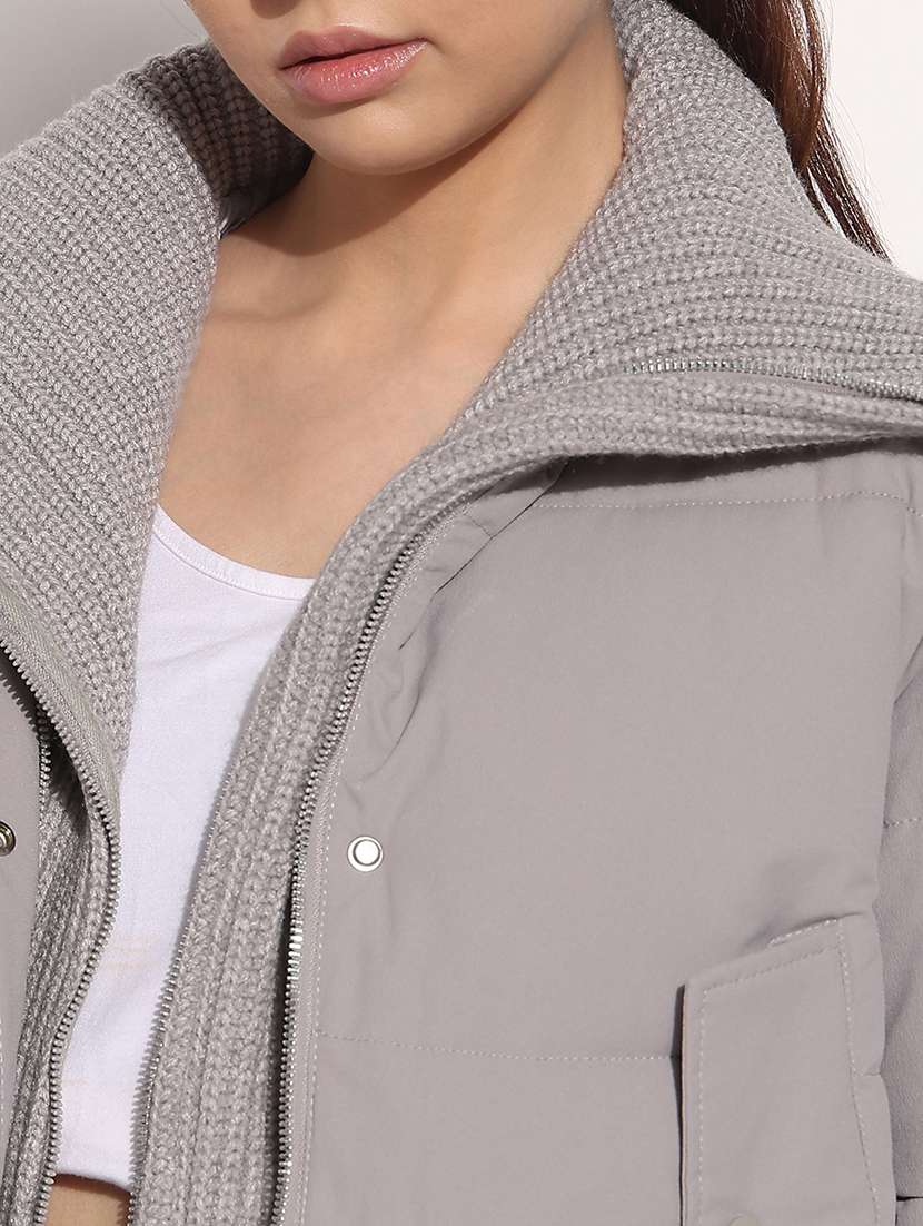 women solid collared long sleeve puffer jacket - 21982995 -  Standard Image - 4