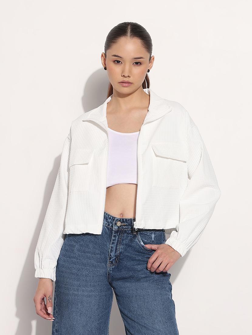 women white solid long sleeve jacket - 21982998 -  Standard Image - 1