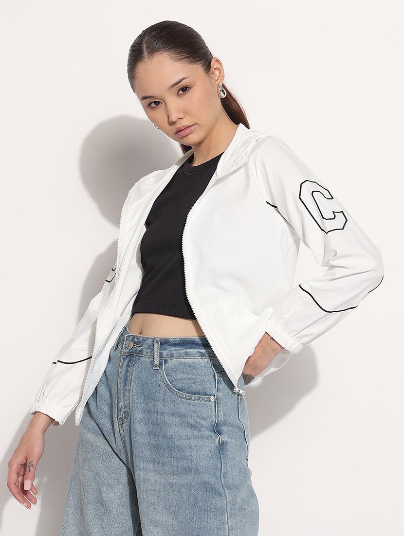 women white printed long sleeve hooded jacket - 21983000 - Standard Image - 1