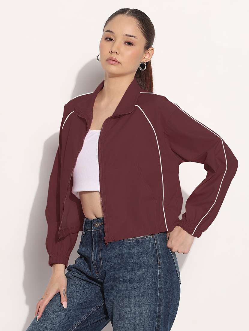 women maroon solid long sleeve jacket - 21983004 -  Standard Image - 1