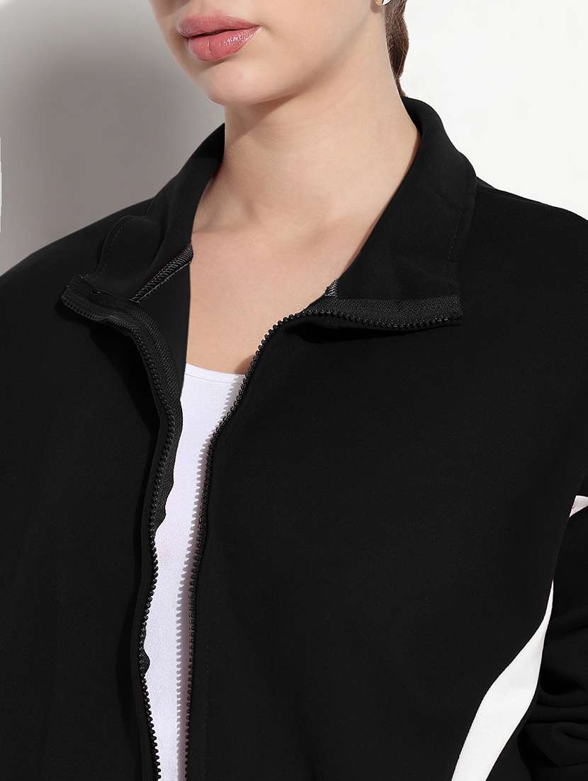 women striped long sleeve stand collar crop jacket - 21983009 -  Standard Image - 4