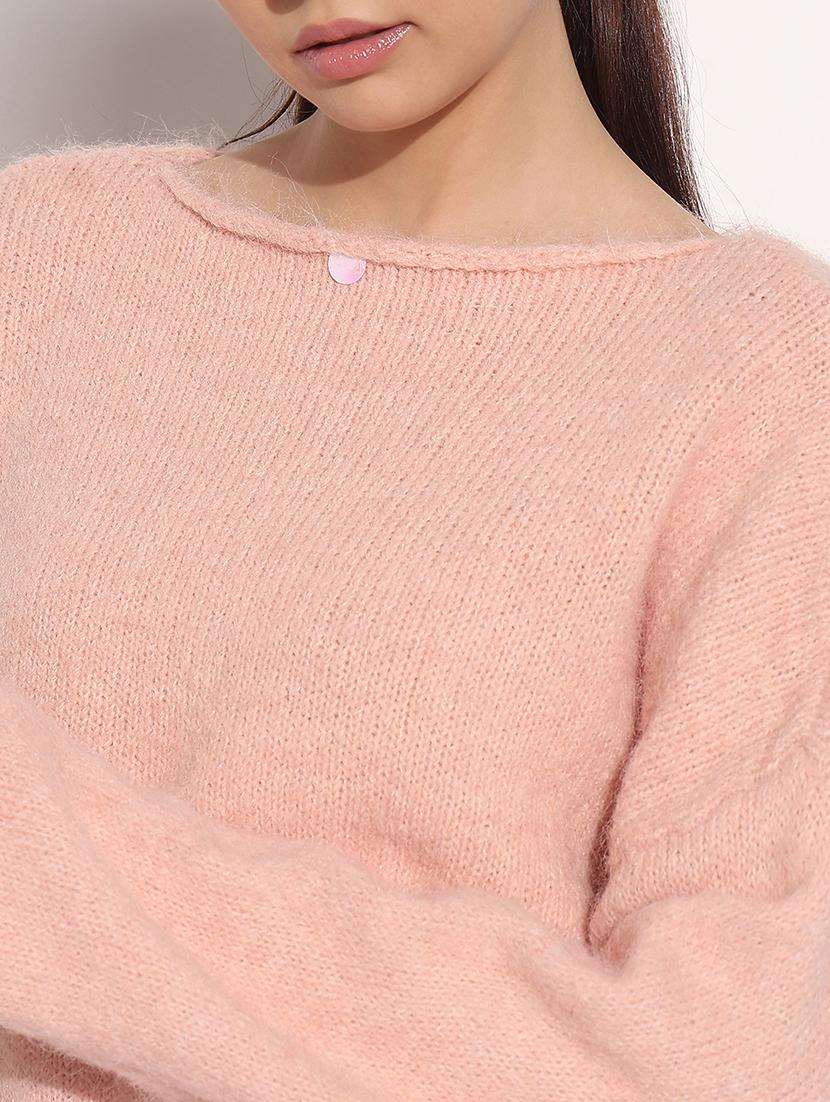 women pink solid long sleeve loose fit pullover - 21983024 - Standard Image - 4