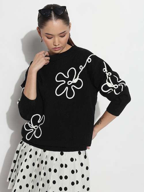 women black embroidered long sleeve pullover - 21983029 -  Standard Image - 0