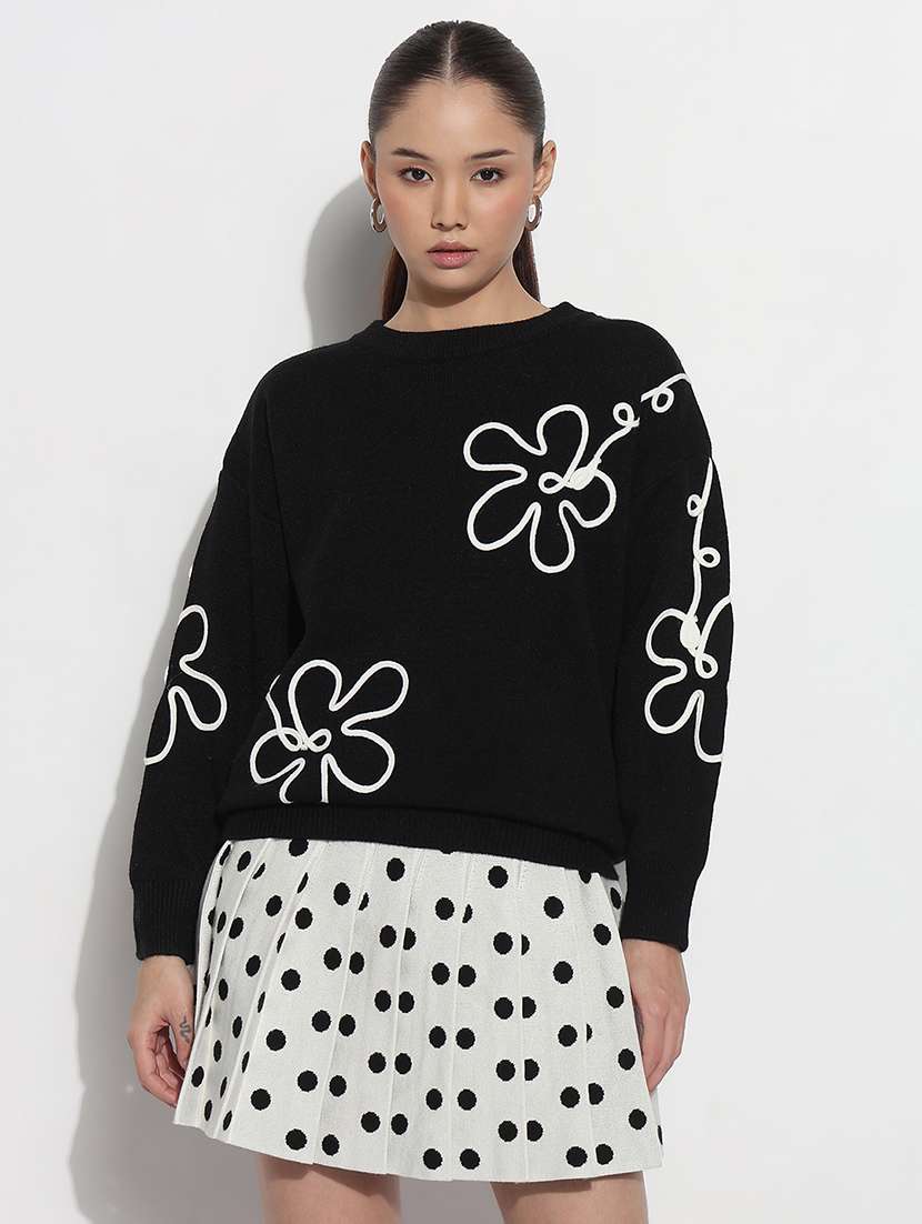 women black embroidered long sleeve pullover - 21983029 - Standard Image - 1