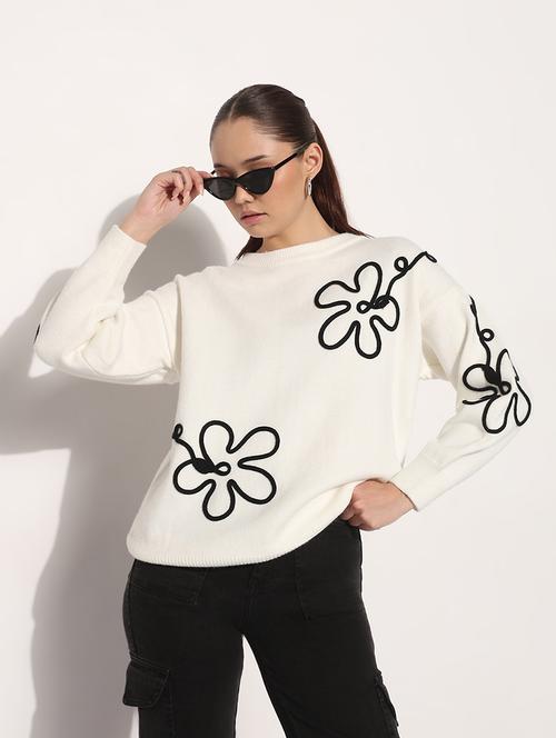 women white embroidered long sleeve pullover - 21983030 - Standard Image - 0