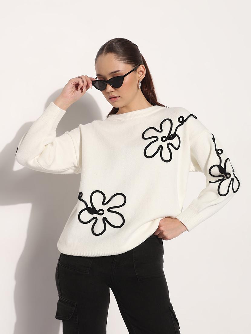 women white embroidered long sleeve pullover - 21983030 - Zoom Image - 0