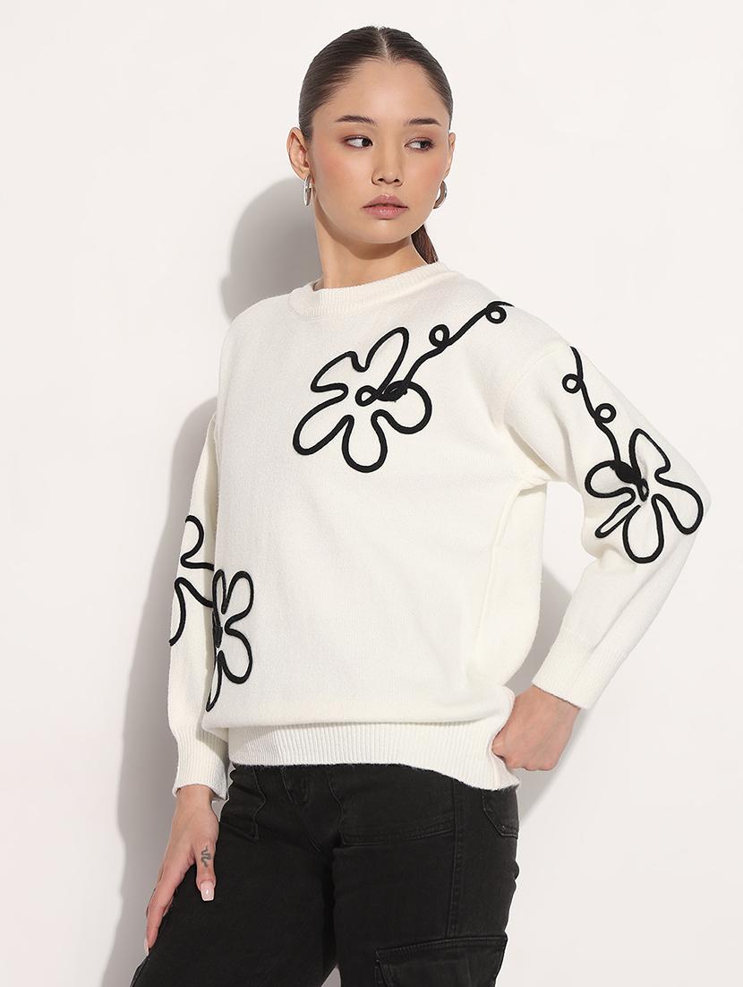 women white embroidered long sleeve pullover - 21983030 - Standard Image - 1