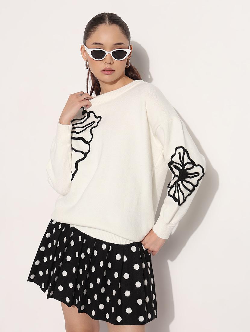 women white embroidered long sleeve pullover - 21983031 -  Zoom Image - 0