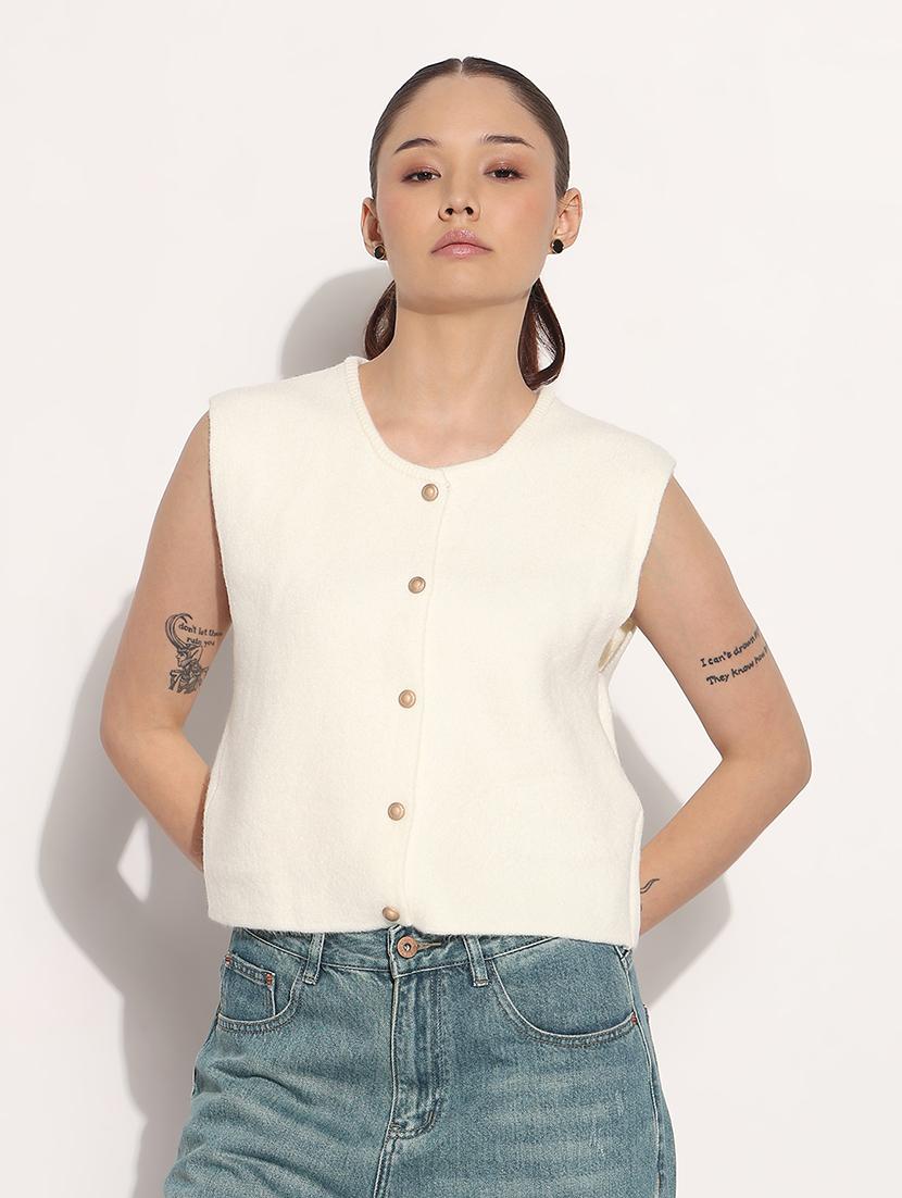 women self designed sleeveless kintted top - 21983038 -  Standard Image - 1